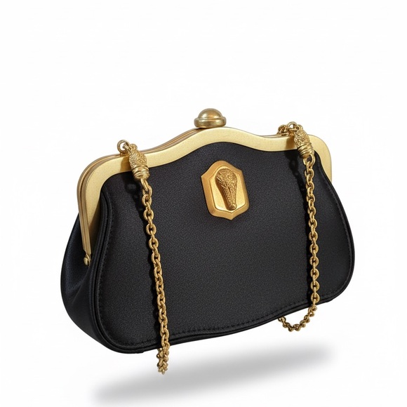 Chic Black satin with Gold alligator accents Women's Clutch - Picture 3 of 7